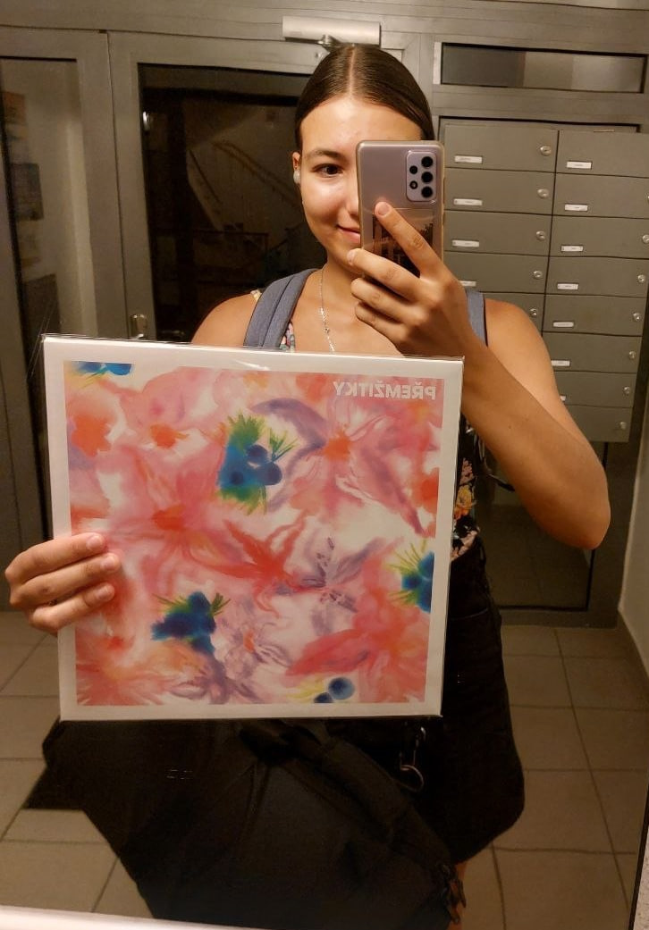 Holding the Přemžitky vinyl for the first time